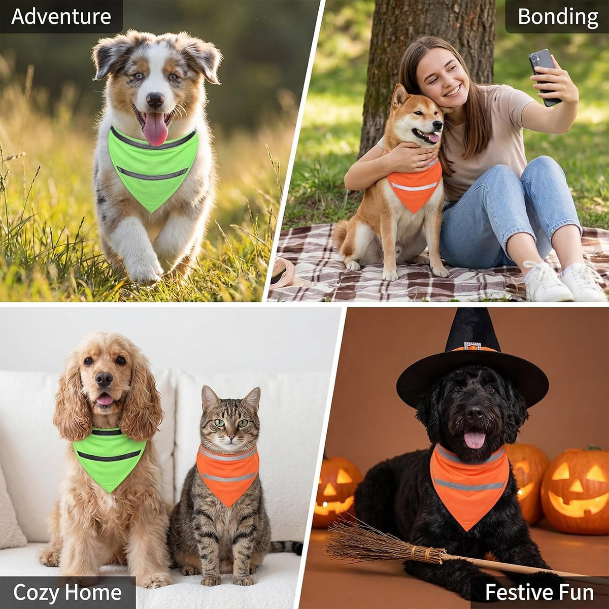 Reflective Dog Vest High Visibility Bandana Collar, 2 Pcs