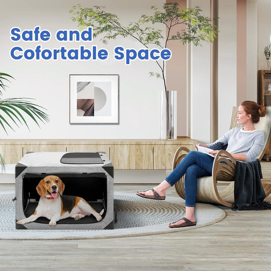 Dog Crate,36x25x25 Inch Large Dog Crate for Large or Medium Dogs, Portable and Foldable Design of Dog Cage, Perfect for Travel or Home Use, Dog Kennel with 2-Door and Durable Mesh Windows, Light Grey