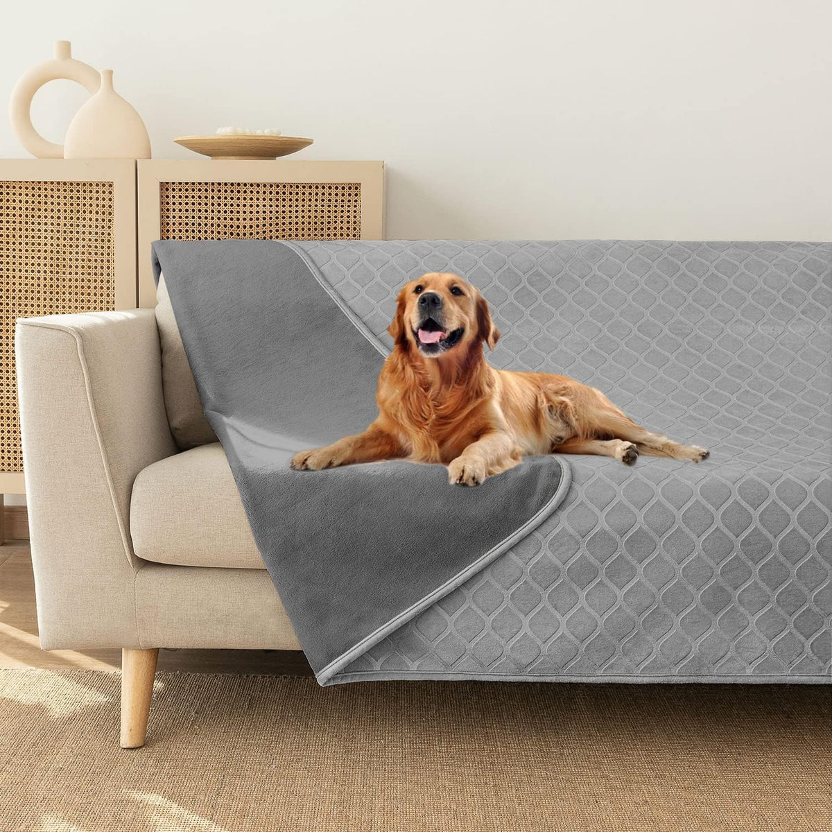 fuguitex Waterproof Dog Blanket Bed Cover Dog Crystal Velvet Moroccan Fuzzy Cozy Plush Pet Blanket Throw Blanket for Couch Sofa(40 * 60 inch, Cream+Beige)