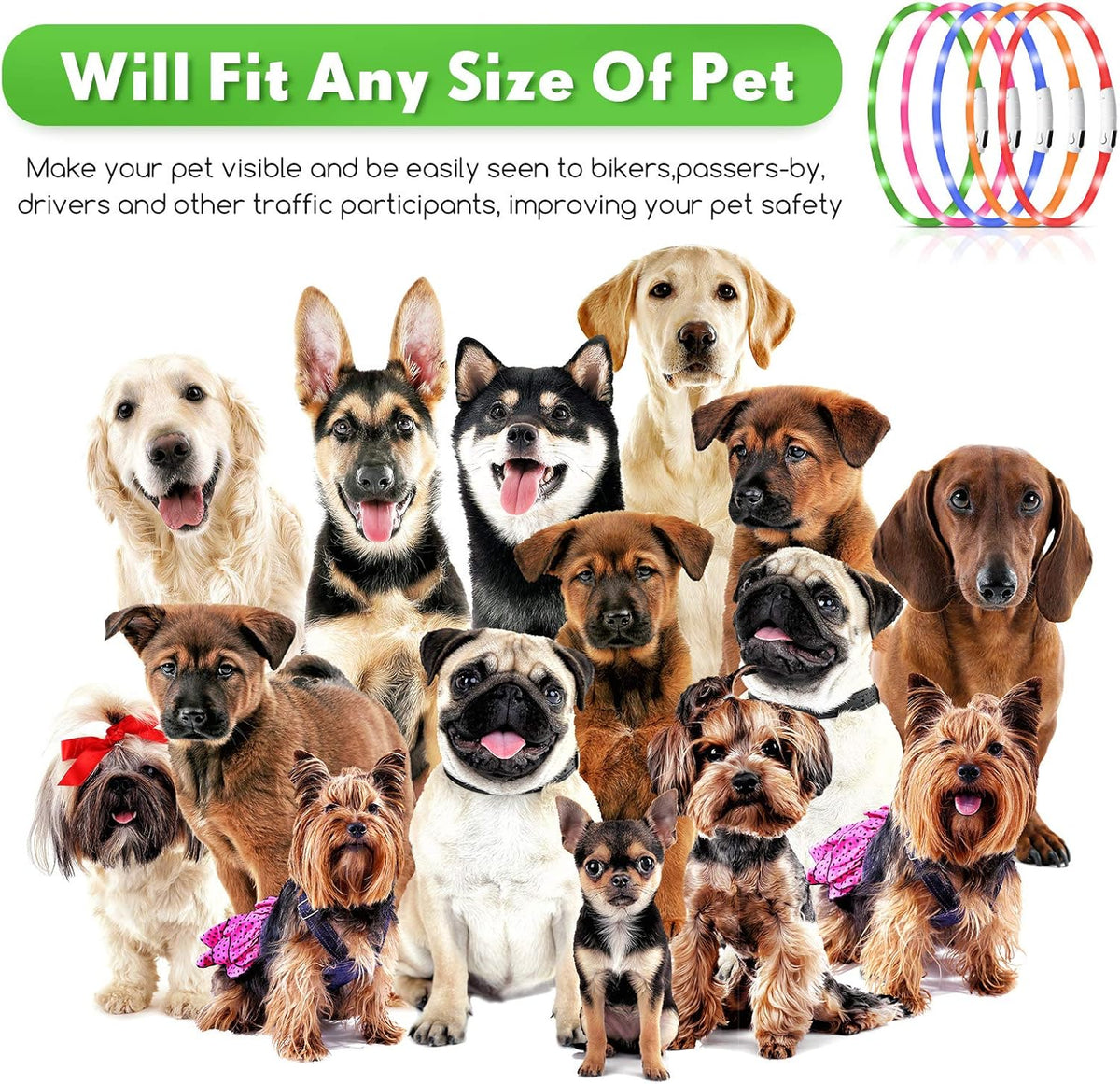 5 pcs Light up Dog Collars USB Rechargeable Dog, 3 Light Modes