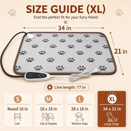 GOLOPET Large Dog Heating Pad 34x21in with Normally Open Function