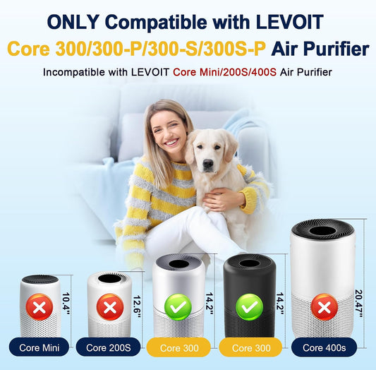 Core 300 Replacement Filter for LEVOIT Core 300 Core 300-P Core 300S Core 300S-P Air Purifier for Home Bedroom Large Room, 3-in-1 High Efficiency and Activated Carbon Filter, Core 300-RF, 2 Pack
