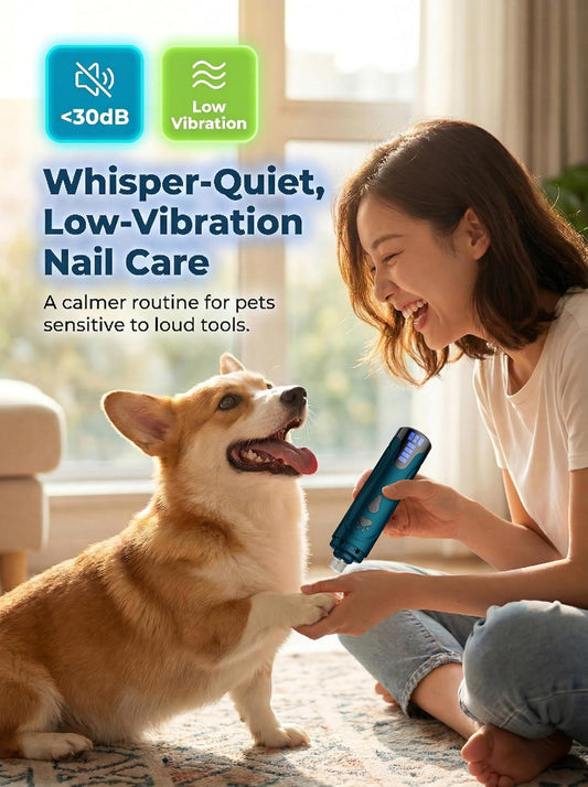 Super Quiet Dog Nail Grinder & Clippers Kit with 2 LED Lights, 3 Speeds Up to 12,000 RPM, Lower Than 30dB Electric Pet Nail Trimmer for Small Medium Large Dogs and Cats