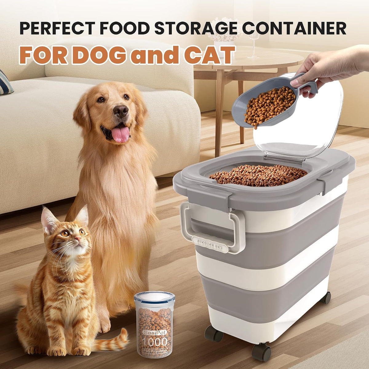 23-25Lbs Airtight Dog Food Storage Container,Collapsible Dog Food Container