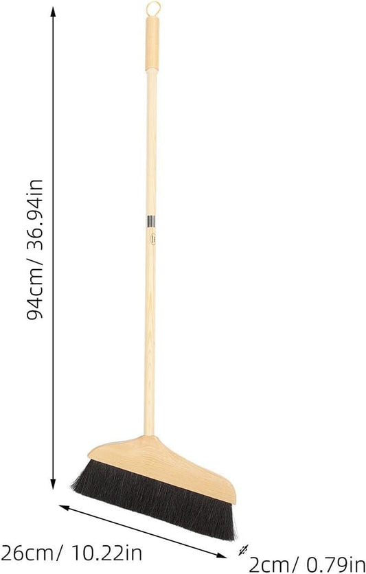 ULTECHNOVO Horsehair Broom for Hardwood Floors, Soft Bristle Indoor Sweeping Brush with Pine Wood Head, Anti-Static Dust Remover for Home Kitchen, 37 Inch Wood Long Handl
