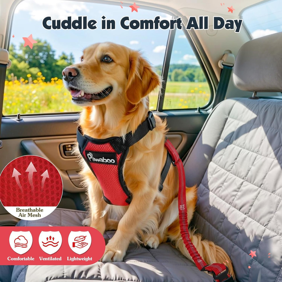 Dog Seat Belt Harness for Car, Seatbelt Harness with 2 in 1 Buckle