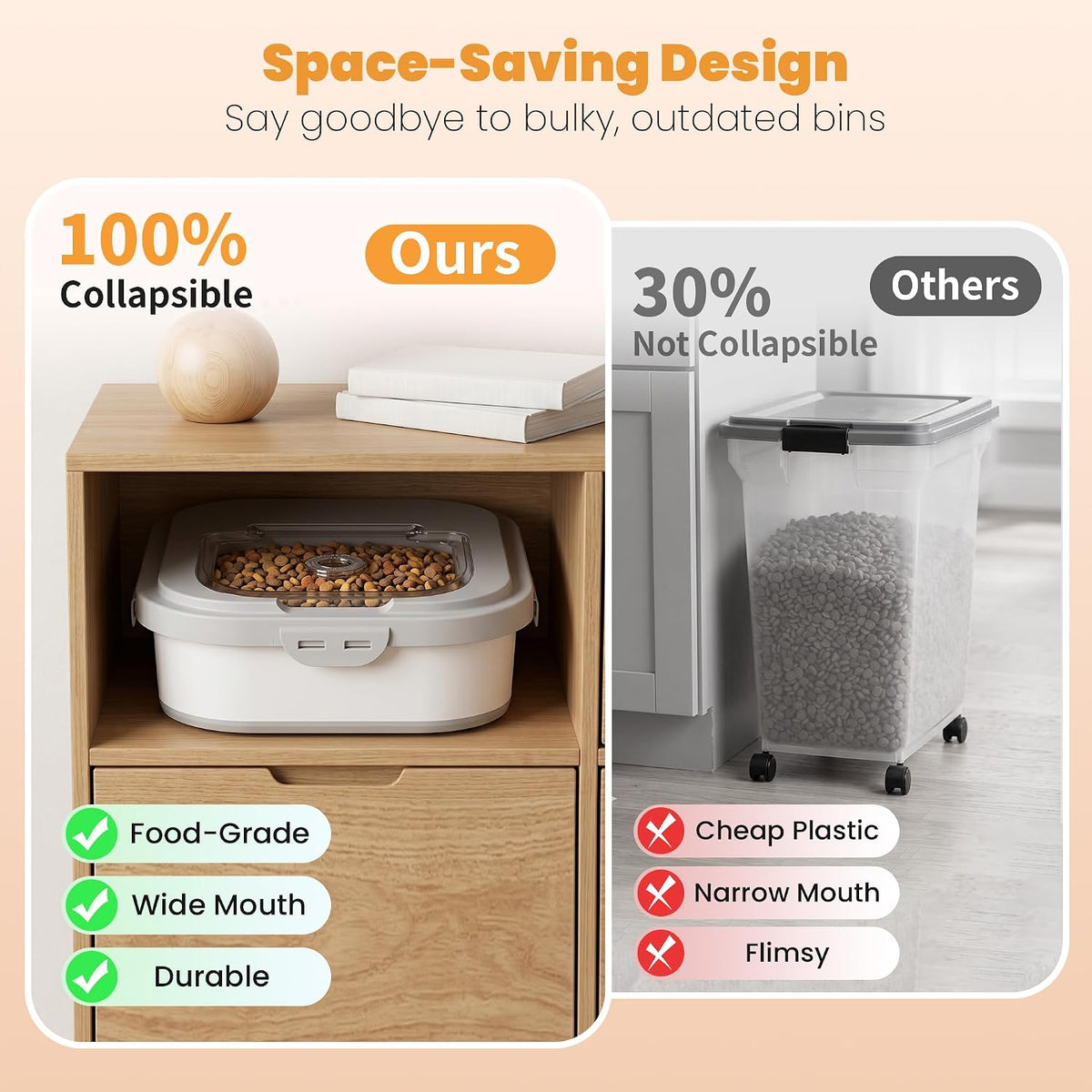 28 Lbs Dog Food Storage Container, Collapsible Cat Food Container
