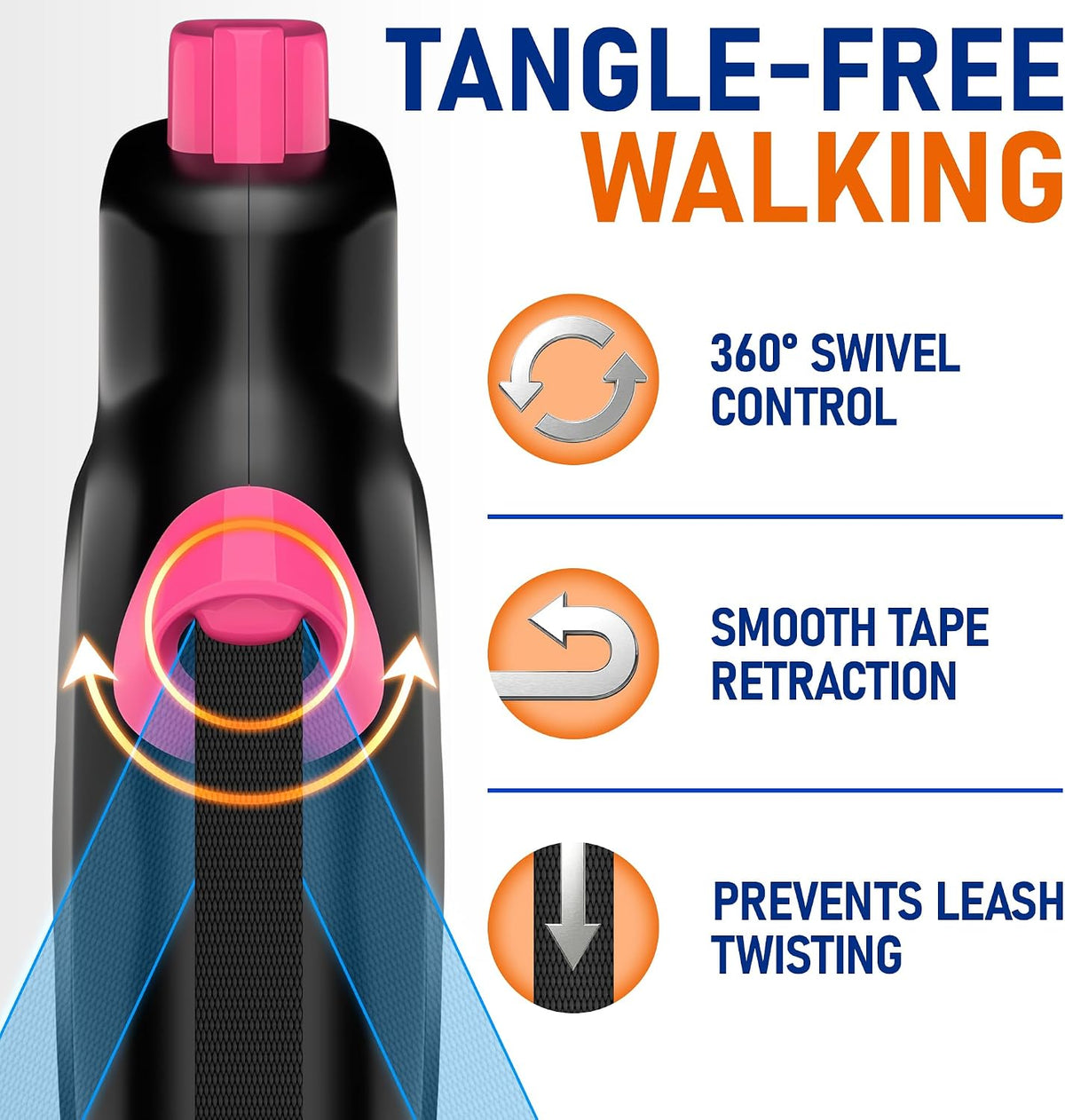 20.1 ft for Dogs 10–100 lbs - Heavy Duty Tape Leash with Strong Nylon Tape - 360° Swivel Control - One-Click Brake & Lock - Ergonomic Non-Slip Grip for Safe & Easy Daily Walks BL