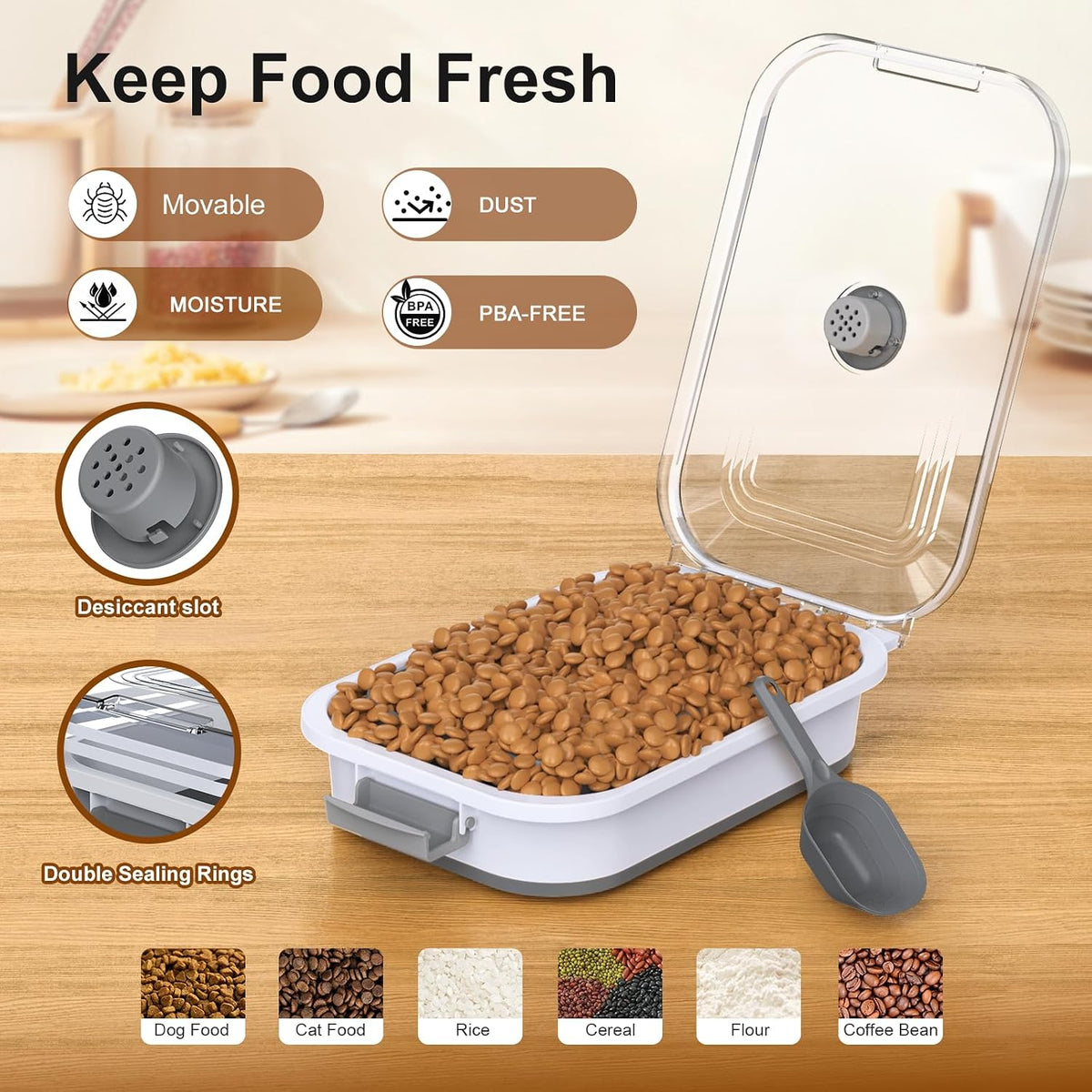 Dog Food Storage Container, 15-23 Lbs Collapsible Dog Food Container with Transparent Airtight Lid, Wheels and Scoop, Travel Pet Food Storage Container for Cat, Dog and Bird, Keep Dry Food Fresh