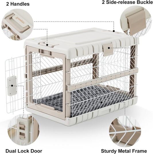 Collapsible Dog Crate with Bed Mat, 28'' Dog Kennel for Medium Dogs