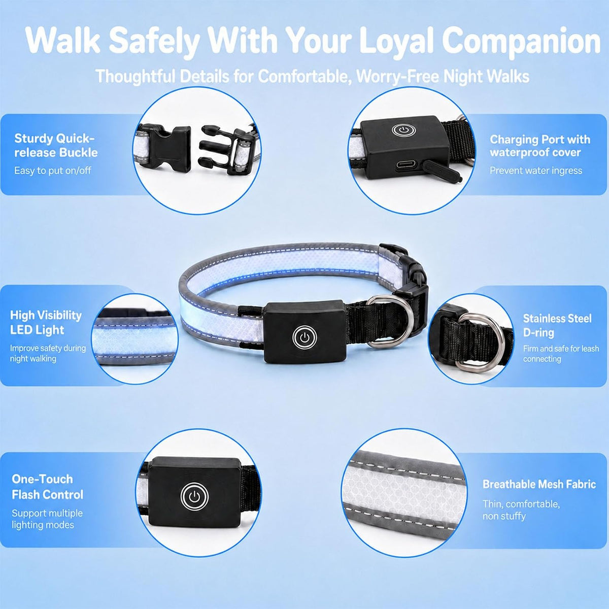 Super Bright Light Up Dog Collar for Night Walking, Long Lasting, 15 Modes
