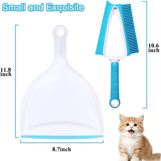 Pet Hair Removal Brush with Mini Dustpan – Pet Rubber Brush for Dogs & Cats, Double-Sided Squeegee Tool for Carpet, Clothes, Sofa, Bed Sheets - Easy Storage