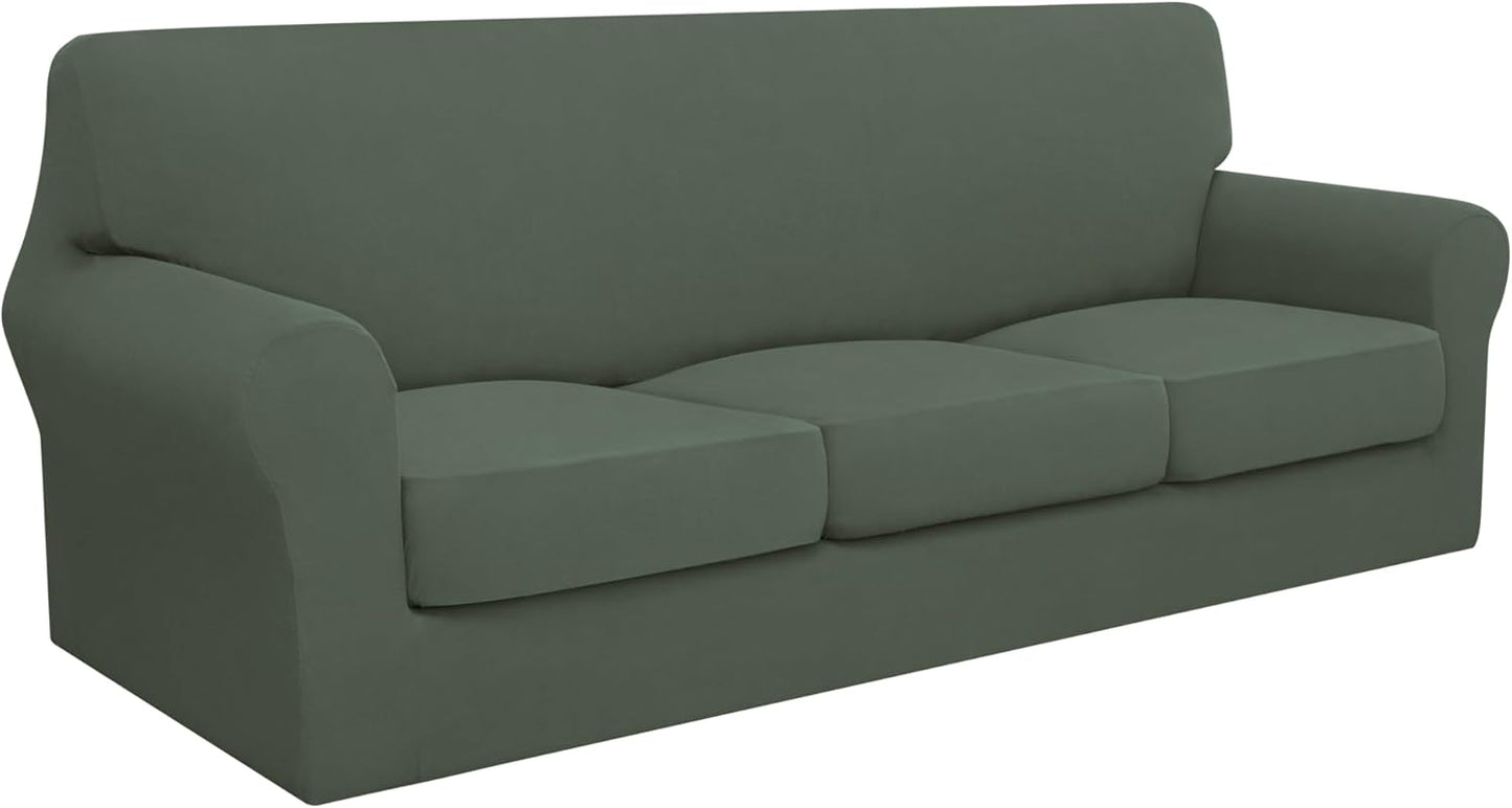 Easy-Going 100% Dual Waterproof 4 Pieces Stretch Soft Couch Cover for Dogs, Sofa Slipcover for 3 Separate Cushion Couch Leakproof Furniture Protector for Kids, Pets Dark Gray