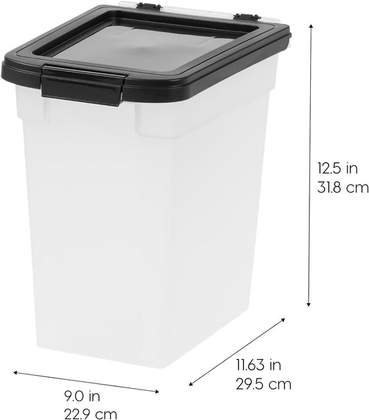IRIS USA Dog Food Storage Container, 2 Pack, Up to 30 lbs Each, Airtight Seal for Freshness, Wheels for Rolling, Easy One Hand Opening, Made in USA, BPA Free, Clear/Black