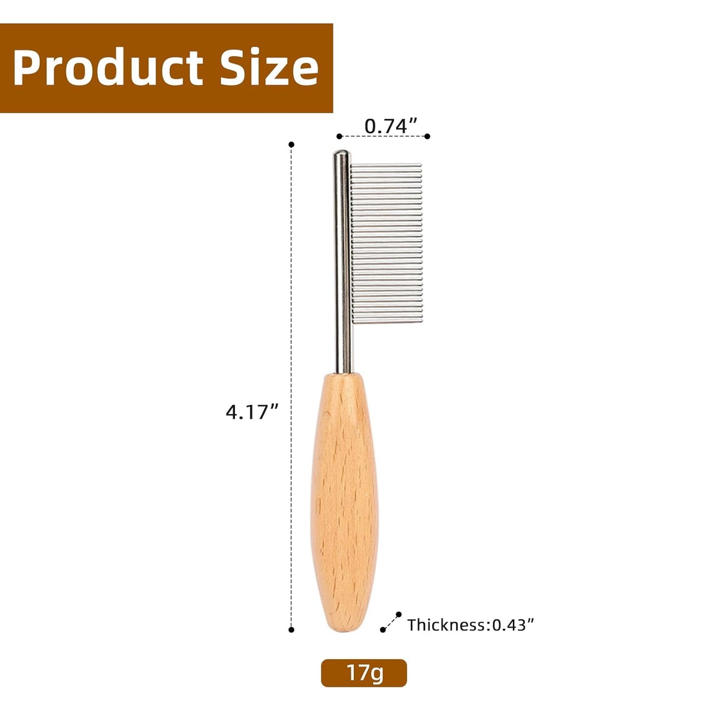HOP Small Dog Comb with Wooden Handle Dog Eyes&Face Metal Comb Pet Fine Tooth Flea Comb Pet Grooming Tool for Dogs Cats Rabbits Guinea Pigs Gentle Remove Loose Hair Tangles Dirt Fleas