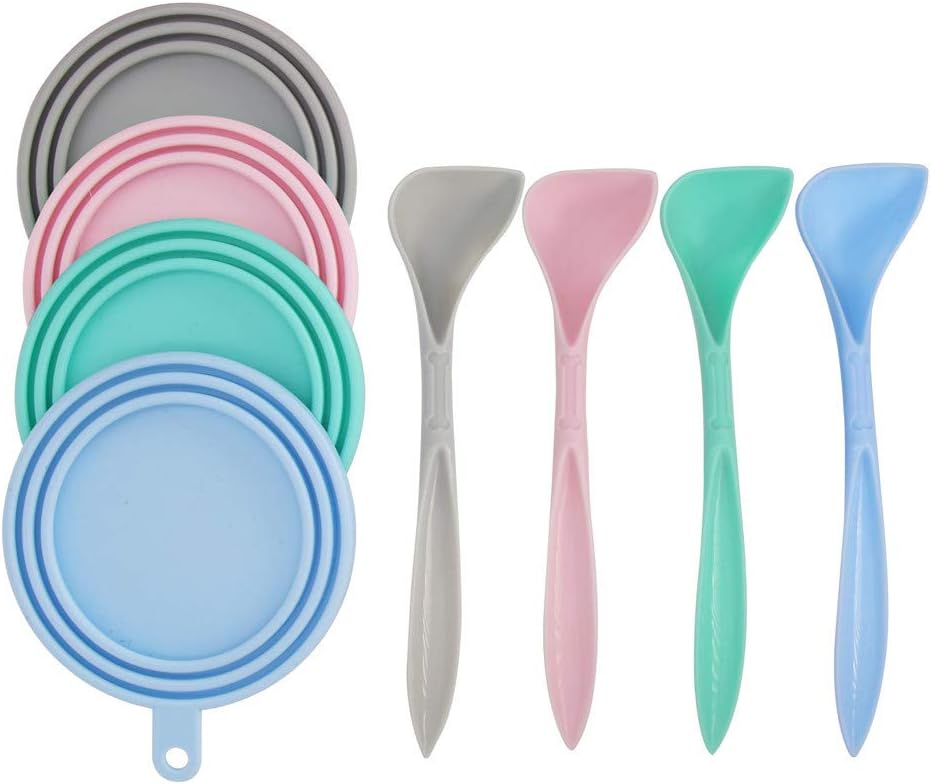 4 Pack Can Covers and Pet Spoons Set, Universal Silicone Lids for Pet Food Cans, 1 Fit 3 Standard Size Dog and Cat Tops Cover (Round)