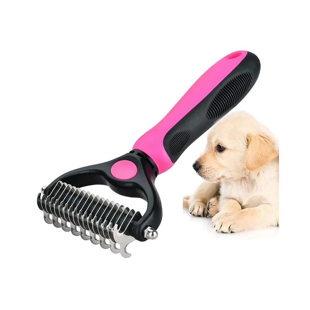 Sakerplus Double-Sided Pet Grooming Rake,Dematting Undercoat Rake for Dogs and Cats, 2-in-1 Dematting Comb, Pet Grooming Rake for Long Hair Pets (Blue, large+small)