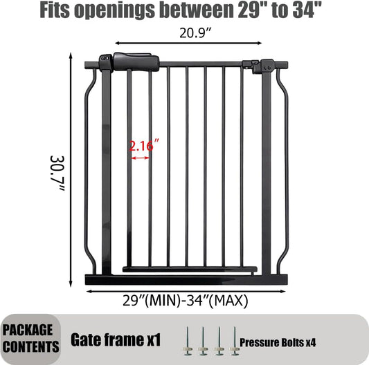 24-29 Inch Narrow Baby Gate, Pressure Mounted No Drilling Dog Gate for Stairs & Doorways, White Metal Safety Gate Indoor for Kids and Pets
