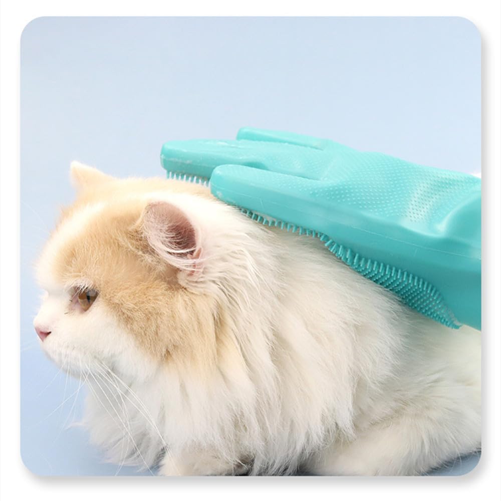 Pet Grooming Gloves Silicone Gloves with High-Density Teeth Enhanced Five Finger Design for Dogs Cats Bathing Massaging (Grey)