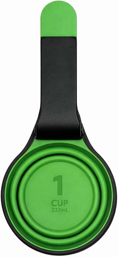 Silicone Food Scoop with Bag Clip, 1 Cup Collapsible Measuring Scoop for Pet Food & Kitchen Use, Easy Grip Handle, Airtight Seal, Multi-Purpose (Red, Gray, Green) (Green)