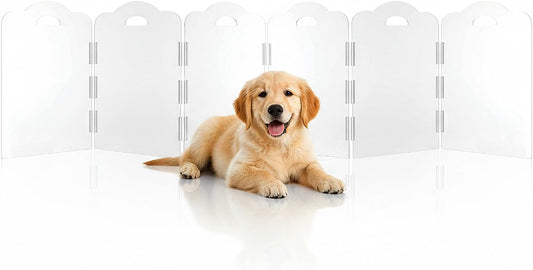 Clear Acrylic Dog Gate Indoor, Free-Standing Pet Gate, 24" Height (Size M) Foldable 4 Modular Panels, Dog Fence for Doorways, Hallways, Stairs, No Drilling, Perfect for Puppies and Small Pets