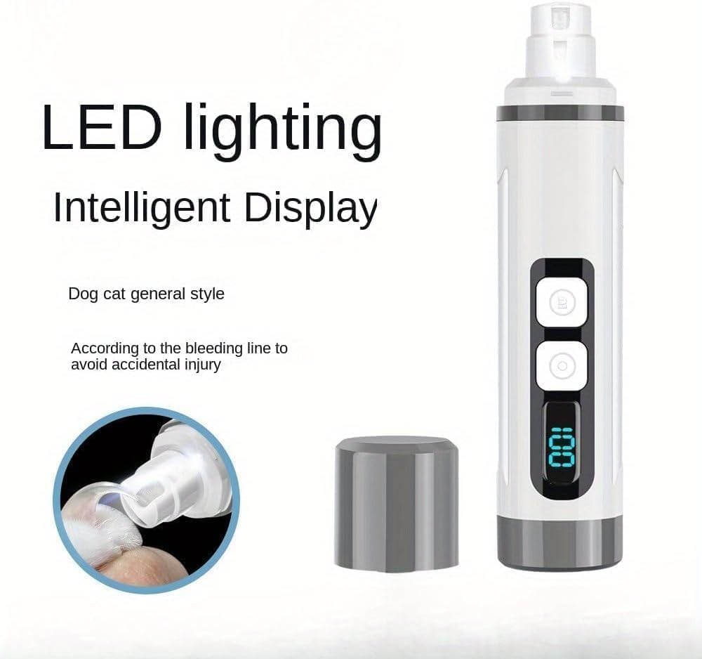 Dog Nail Grinder Quiet- Ultra-Quiet Dog & Cat Nail Grinder with LED Light & Battery Display & Upgrade Grinding Head - Painless Nail Trimmer for Small to Large Pets, Thick Nails, and Sensitive Paws