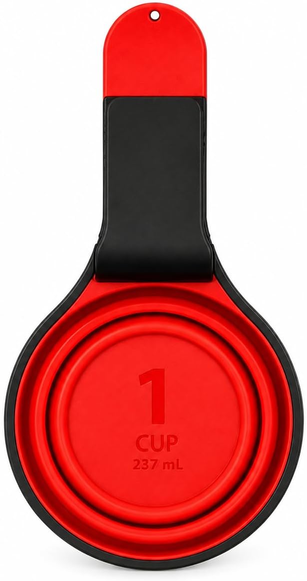 Silicone Food Scoop with Bag Clip, 1 Cup Collapsible Measuring Scoop for Pet Food & Kitchen Use, Easy Grip Handle, Airtight Seal, Multi-Purpose (Red, Gray, Green) (Green)