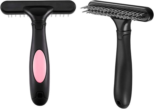 Pet Grooming Rake - Double Row Pins Shedding and Dematting Undercoat Rake Comb for Dogs, Cats, Matted, Short, Long Hair Coats - Safe Grooming & Deshedding Brush - Comb Out Mats & Tangles Easily