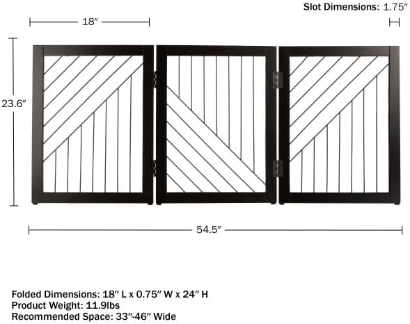 Pet Gate - 3-Panel Indoor Folding Dog Gate for Stairs or Doorways - 54x24-Inch Freestanding Pet Fence for Cats and Dogs by PETMAKER (Black)
