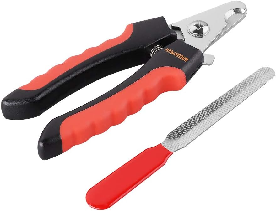 HAWATOUR Dog Nail Clippers, Classic Dog Nail Trimmers with Safety Guard to Avoid Over Cutting, Razor Sharp Blade with Nail File for Pets Large Dogs, Red
