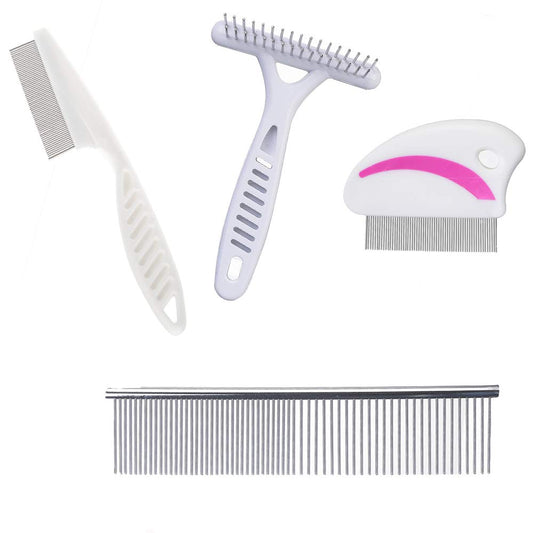 Tear Stain Remover Combs, Professional Pet Stainless Steel Grooming Brush, Undercoat Rake and Flea Dog Cat Combs, Effectively Clean Mucus and Stains (4 Packs)