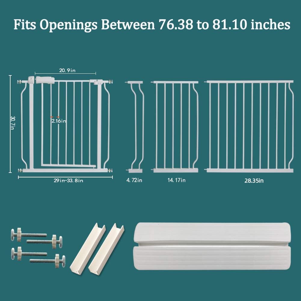 ALLAIBB Extra Wide Pressure Mounted Baby Gate Walk Through Child Kids Safety Toddler Tension White Long Large Pet Dog Gates with Extension for doorways Kitchen (57.48-62.20"/146-158cm, Black)