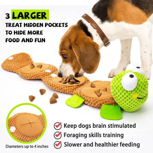 Dog Puzzle Enrichment Toy, Squeaky Crinkle Plush Turtle Puppy Toy