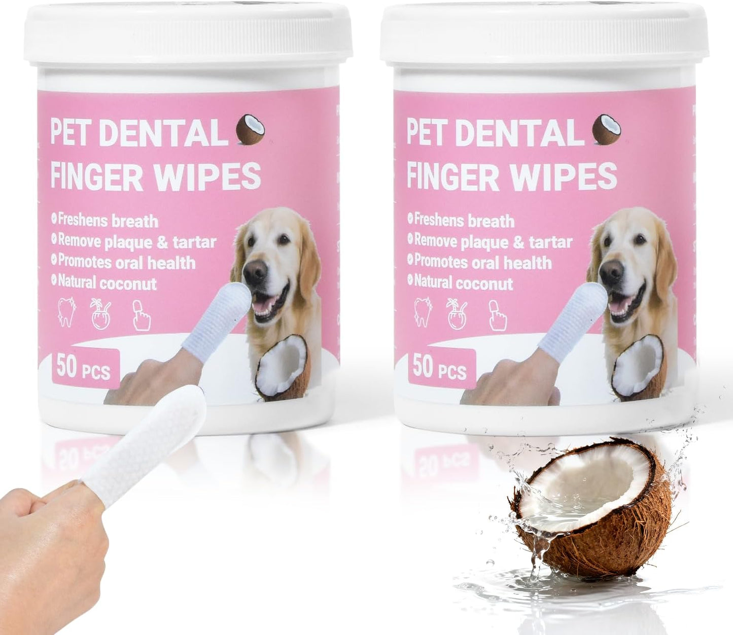 Teeth Cleaning Wipes for Dogs & Cats, Natural Formula Dog Finger Toothbrush Wipes Remove Plaque & Tartar Buildup, No-Rinse Disposable Dog Dental Care Finger Wipes(100 PCS)