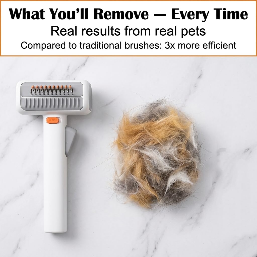 2-in-1 Pet Self Detangling Grooming Comb, Professional Dematting Tool & Undercoat Rake for Long Haired Dogs and Cats, Gentle Deshedding Brush to Remove Mats Tangles and Loose Fur.