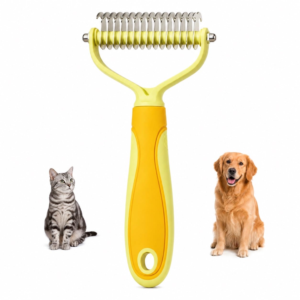 Pet Knotter Dog Grooming, Professional Deshedding Brush Cat Brushes for Shedding Comb Remove Loose Hair Undercoat Fur and Knots Safely Double Sided Dematting Detangler Remover Removing Flea Rake