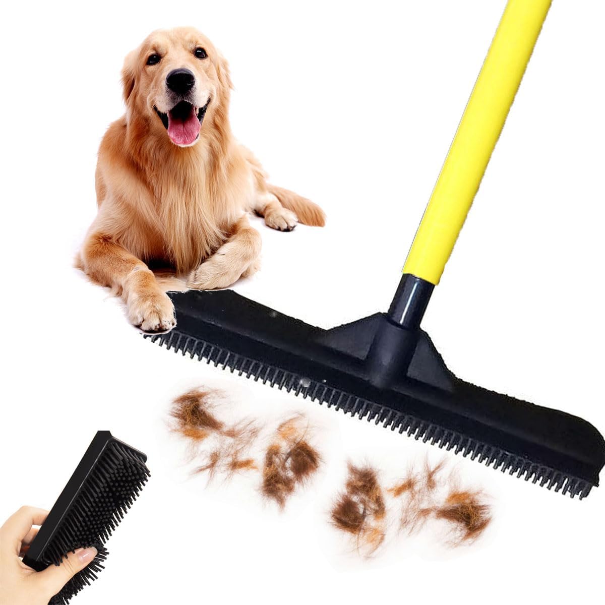 Pet Hair Remover Broom, Multifunctional Magic Broom, Rubber Broom Pet Hair Remover, Heavy Duty Pets Hairs Remove, Pets Hairs Removal Brooms for Carpets/Mats/Couch, Retractable (Red)