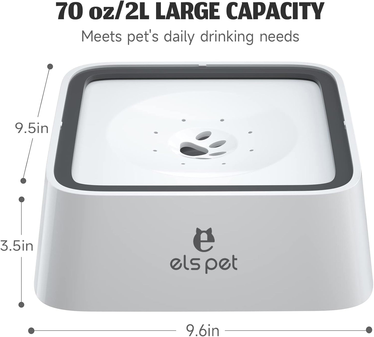 ELS PET Travel Bowl, No Spill, No Drip Slow Water Feeder/Dispenser for Dogs, Cats, 35oz/1L, Splash Proof Travel Bowl for Crate and Car, Keeps Floor & Beard Dry, Dishwasher Safe (Grey)