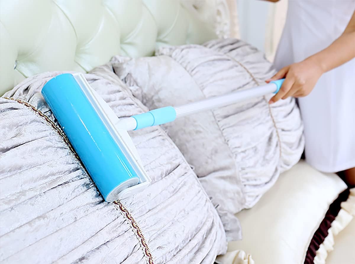 Pet Hair Remover with Long Handle, Resuable Lint Roller Cat Dog Hair Remover, Washasble Sticky, Reusable (1 Long Handle 1 Wide Roller Plus 1 Medium Roller + 1 Travel
