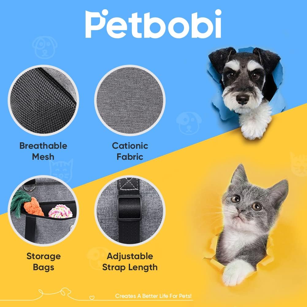 Petbobi Small Dog Car Seat, Dog Car Booster Seat for Small Medium Dogs 5-15 lbs, Foldable Front Seat Safety with Sturdy PVC Tube Frame, Breathable Mesh, Grey