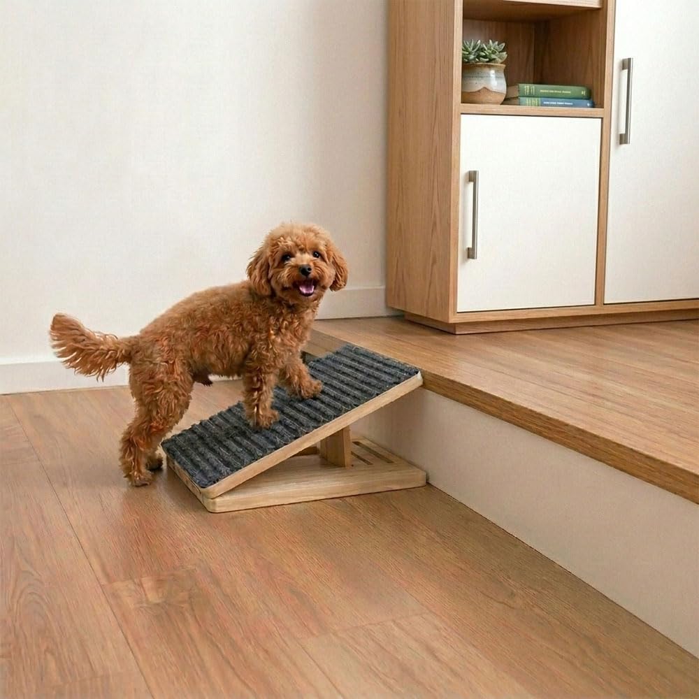 2 Pack Foldable Portable Folding Wooden Dog Stairs Wedge Pet Cat Steps Ramp Helper Indoor for Small Dogs Ivdd Old Cats Older Senior Orthopedic Dog Puppy Doggie Dachshund with Non-Slip Mat