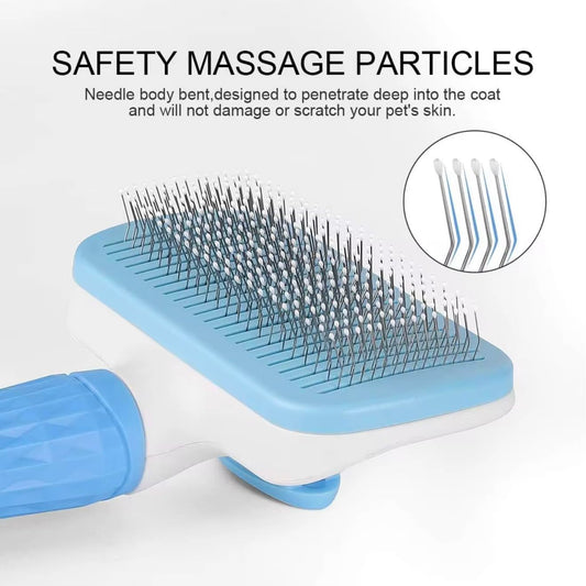 We Love Doodles Professional Slicker Brush for Goldendoodles and Long-Haired Dogs, Self-Cleaning Grooming Tool with Ergonomic Handle, Fine Wire Bristles, Blue (Blue)