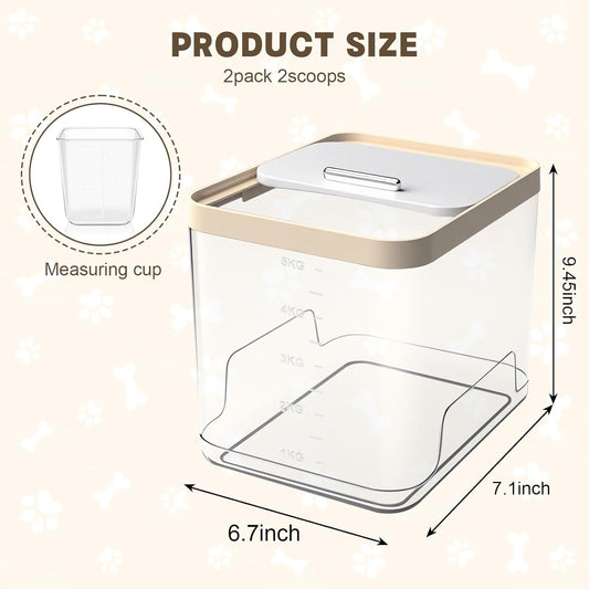 2 Pack Dog Food Storage Container, Pet Food Storage Containers for Dog Cat Bird, Holds 11LB Each, Clear BPA-Free Bin with Locking Lid, Includes 2 Measuring Cups, Keep Fresh Moisture Proof