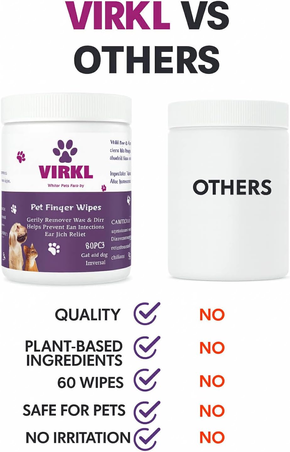 Pet Finger Wipes for Dogs & Cats – Ear, Eye and Teeth Cleaning Wipes – Alcohol-Free, Fragrance-Free, Plant-Based Grooming Wipes for Sensitive Pets – 60 Count
