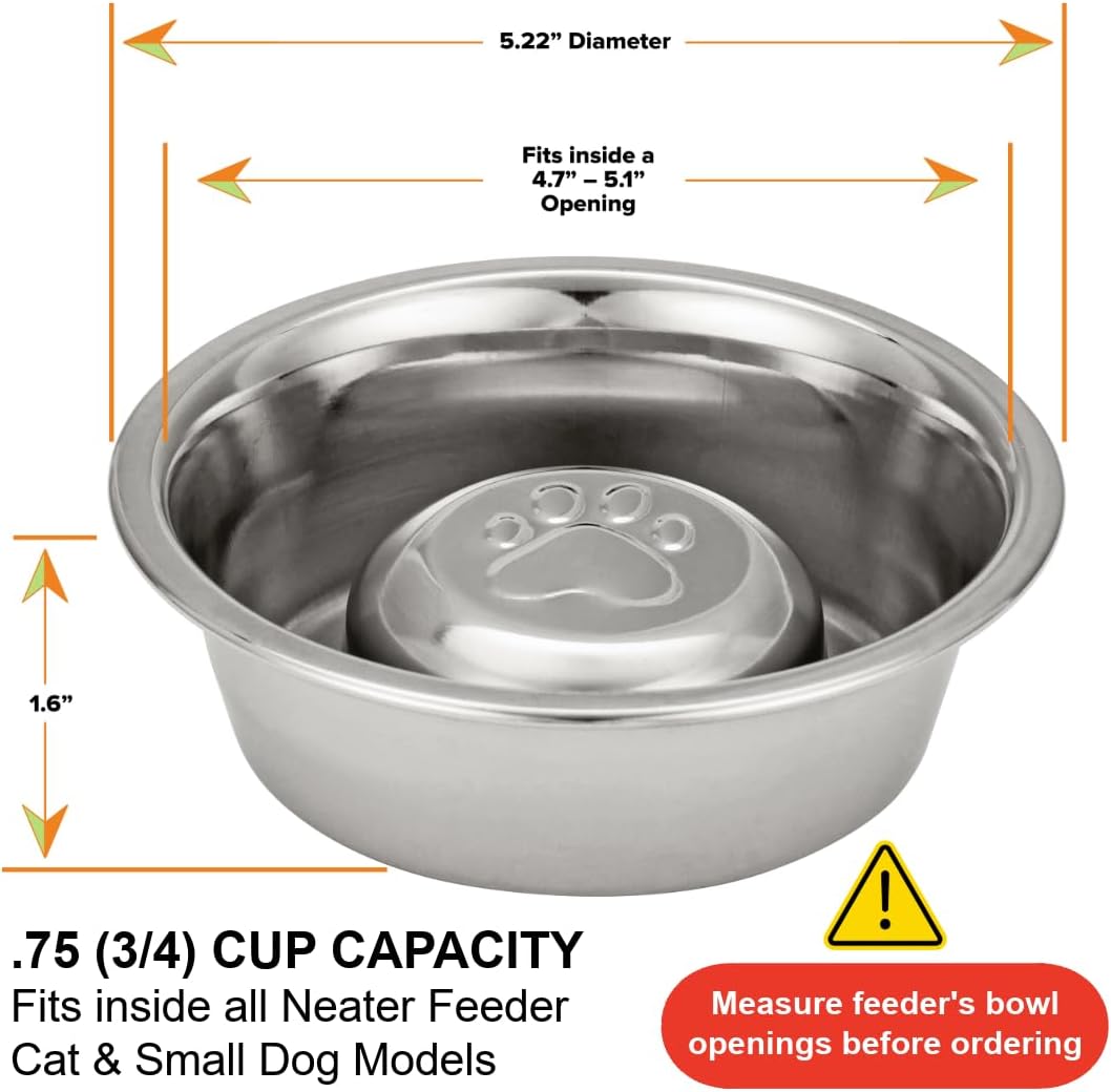 Neater Pet Brands Stainless Steel Slow Feed Dog Bowl for Fast Eating Large Breed, Metal Slow Feeder Dog Bowl Fits in Large Neater Feeders, for Puppy or Dogs (>40 lbs), 3 Cup Food Capacity