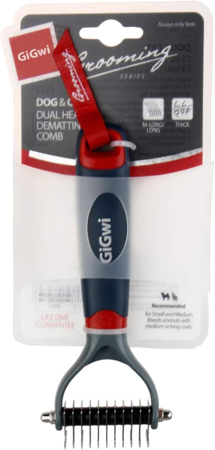 GiGwi Dog Rake for Grooming- 2 Sided Undercoat Pet Grooming Tools-Dog Rakes for Safe and Gentle Shedding and Removing Mats/Duall Head Dematting Comb Brush 11 Teeth for Dogs Cats Kitty and other Pets