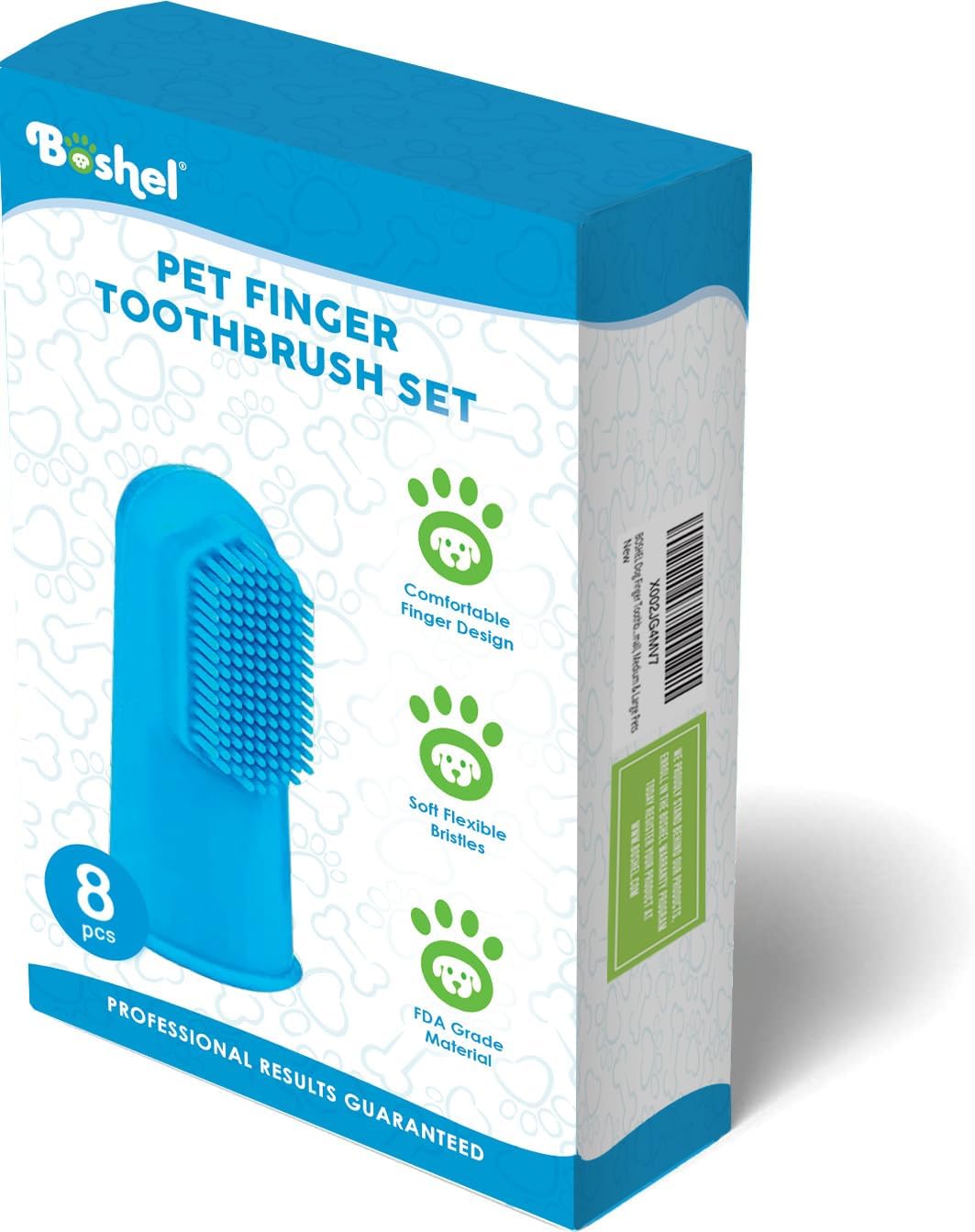 Boshel Dog Finger Toothbrush, Deep Teeth Cleaning Tooth Brushing Kit, Blue for Small and Large Breeds, Silicone & Nylon Soft Bristles, 8 Pack