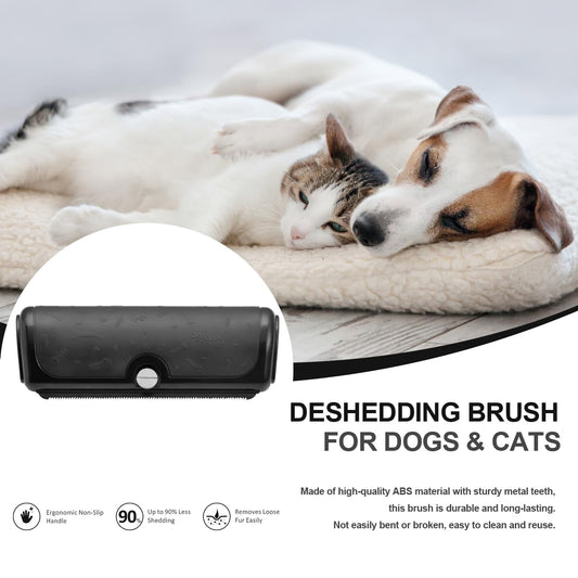Dog & Cat Deshedding Brush, Undercoat Grooming Tool for Short to Medium and Double Coats, Detachable Metal Shedding Blade, Ergonomic Non-Slip Handle, Black