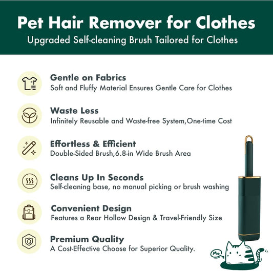 FelineFun Pet Hair Remover for Clothes, Reusable Lint Brush with Self-Cleaning Base for Dog & Cat Hair on Clothing, Bedding, Couch and Furniture