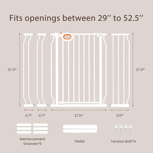 owlie 37.4" Extra Tall Wide Baby Gate for Stairs Doorways,47-57 Inch Extra Large Long Baby Gate with Door Indoor Safety Metal Pressure Mounted Pet Gate with Walk-Thru Auto Close, Black